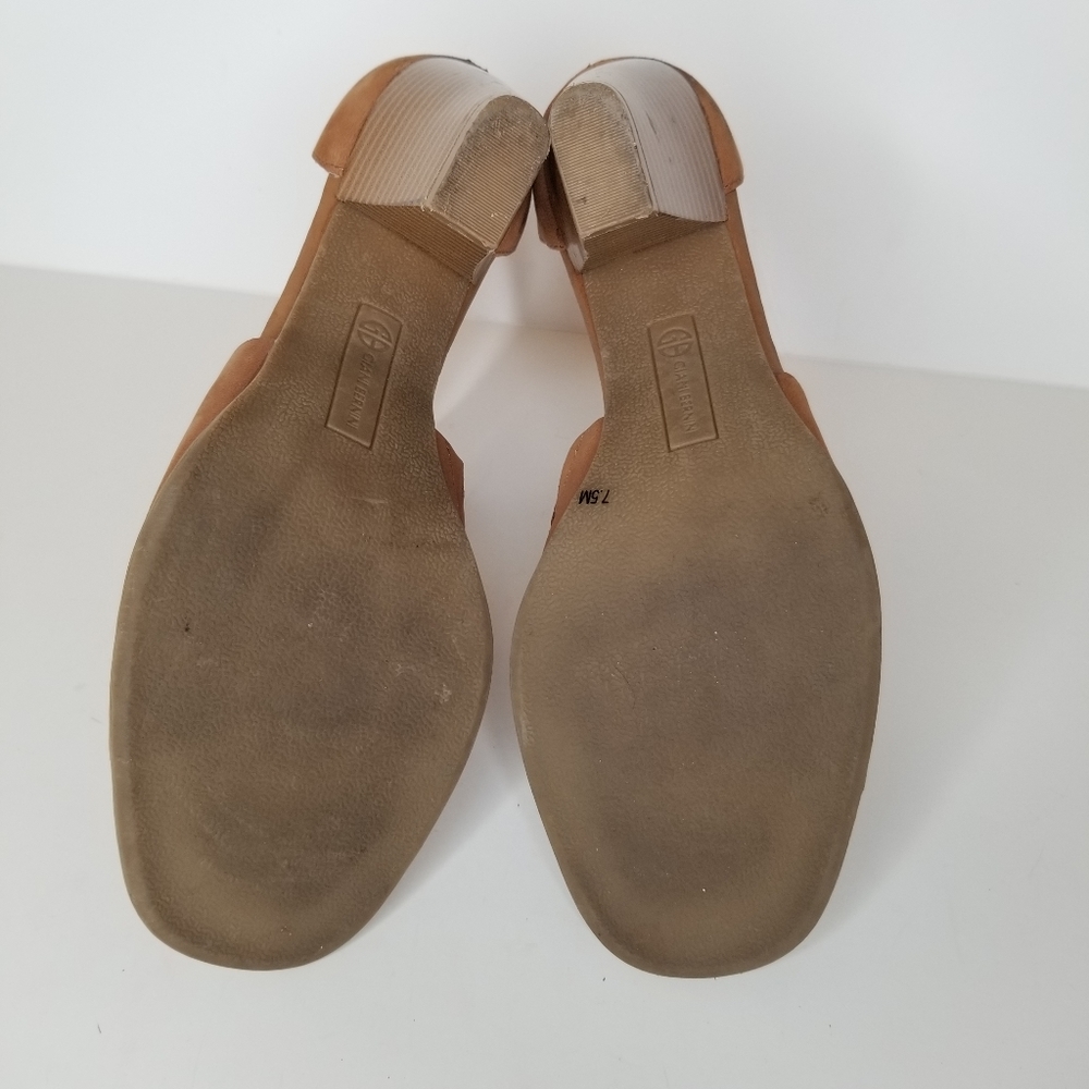 Giani Bernini Cognac Suede Block Heel Sandals Quiet Luxury Minimalist Heels - Picture 4 of 10